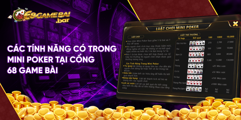 Mini Poker 68 game bài - Siêu phẩm game mini hay nhất hiện nay Các tính năng có trong Mini Poker tại cổng 68 game bài